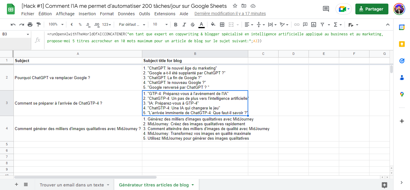 Comment automatiser 200 tâches/jour sur Google Sheets avec l'IA ?